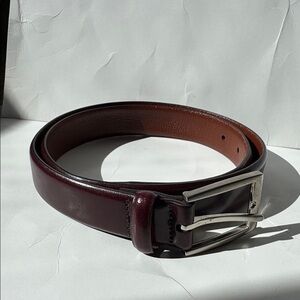Jos. A Bank Burgundy Fine Italian Leather Belt Silver Buckle Business Casual